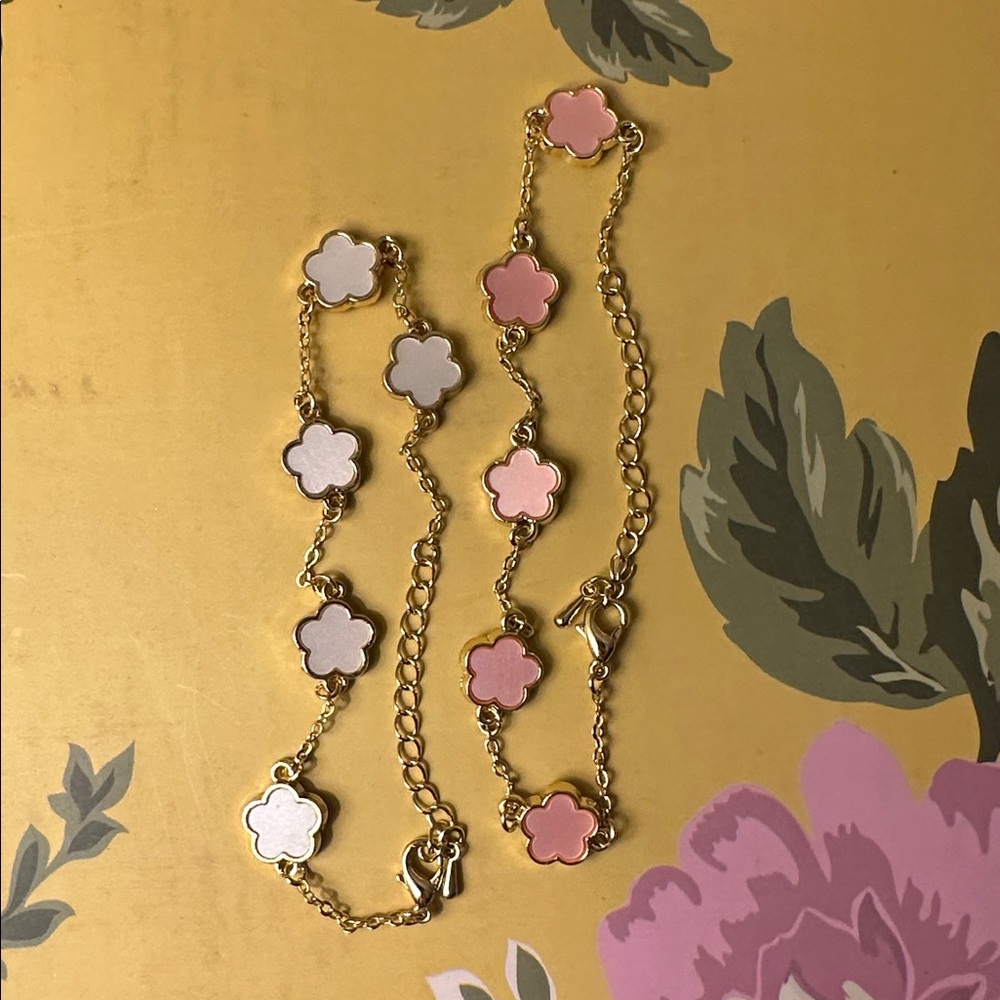 Floral Gold, Pink and White Bracelet Set